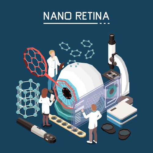 Nanotechnology retina isometric composition vector image