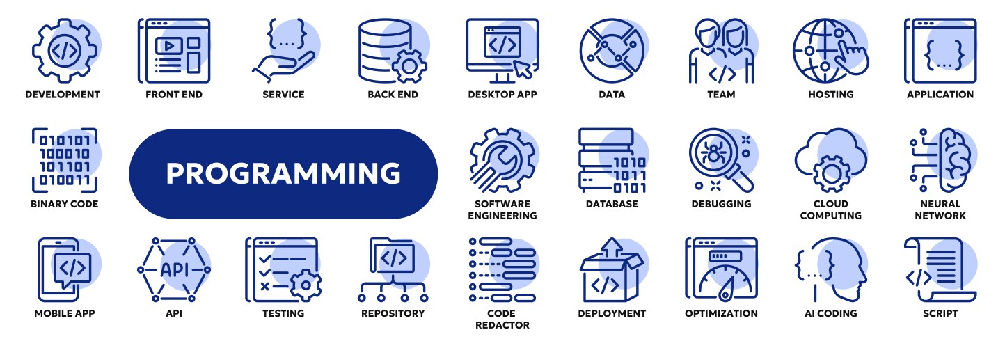 Line icons of programming and coding vektorbild