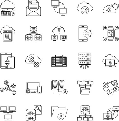Data and networking icons set every single vector image