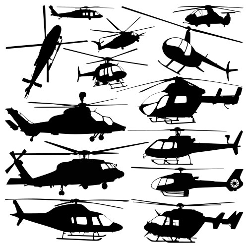 Helicopter Silhouette Collection Vector Image
