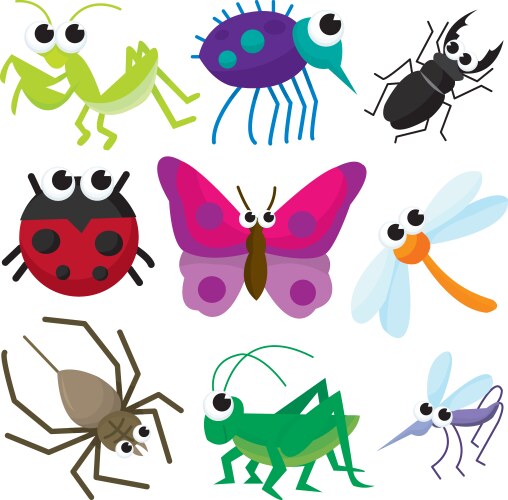 Cartoon insects set Royalty Free Vector Image - VectorStock
