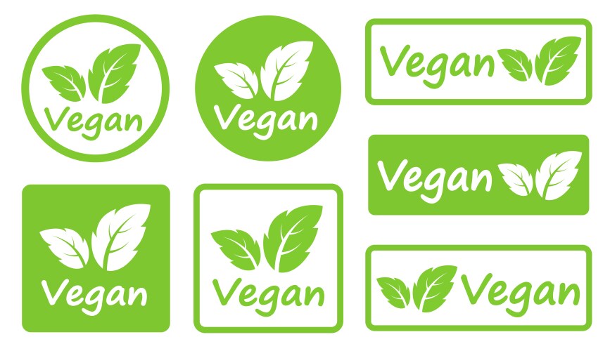 set of green vegan signs with leaves vector image