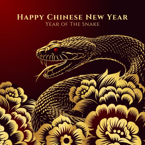 Golden snake with chinese flower Vector Image