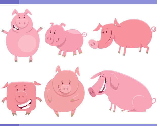 cartoon happy pigs farm animal characters set vector image