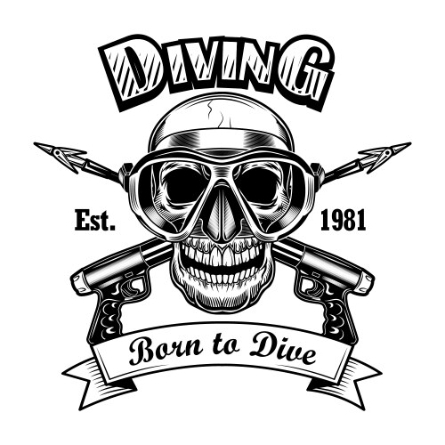 Underwater Hunter Skull Dive Emblem Vector Image