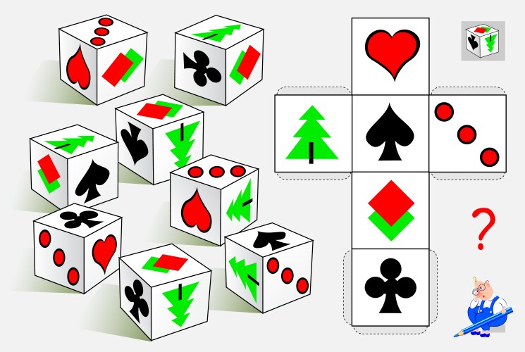 Logic puzzle game find the only one cube vector image