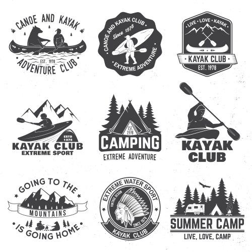 Native American Kayak & Canoe Club Badges Vector Image