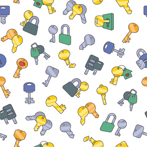 Different keys with keychain seamless pattern vector image