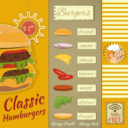 Vintage fast food menu poster Royalty Free Vector Image