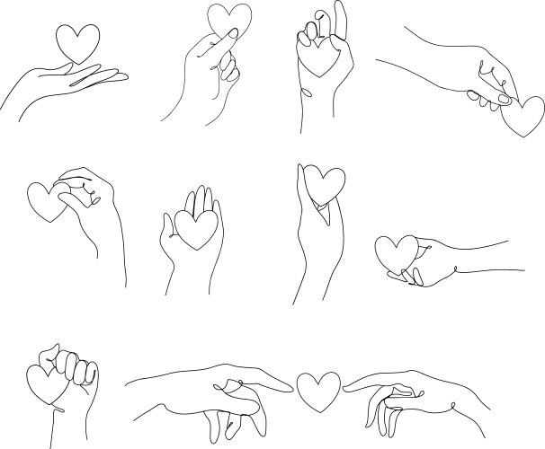 Big set hand one line with heart continuous Vector Image