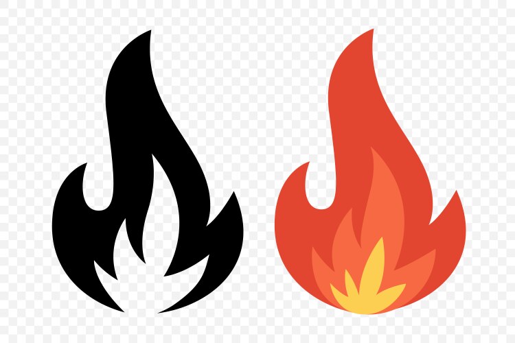 Fire flame icon set isolated campfire Royalty Free Vector