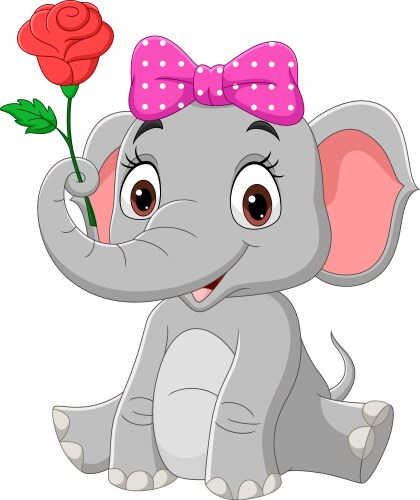 Cute baby elephant girl sitting with a flower Vector Image