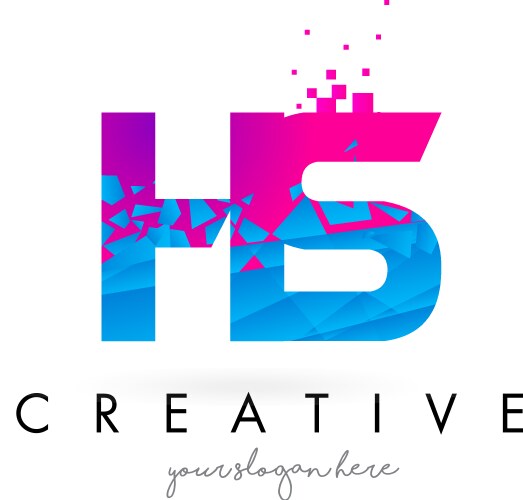 Hs h s letter logo with shattered broken blue Vector Image