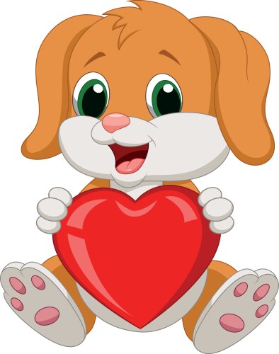 Dog cartoon holding red heart vector image