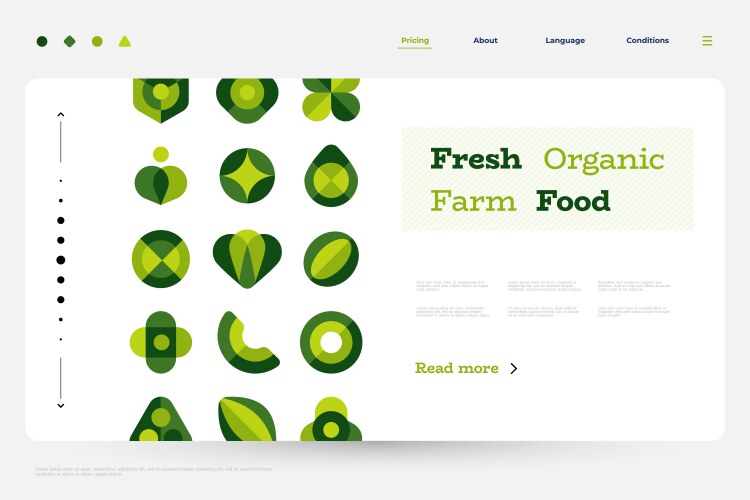 Organic food landing web page template with flat vector image