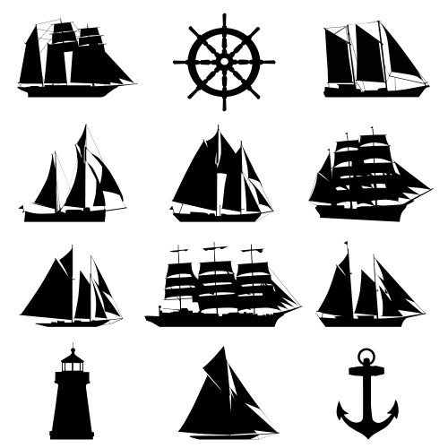 Sailing ship silhouette set Royalty Free Vector Image