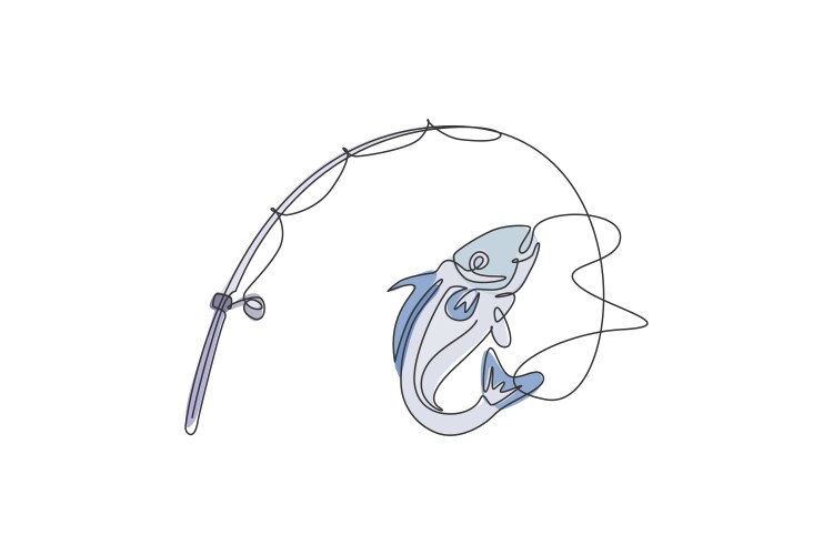 One single line drawing of fisherman club Vector Image