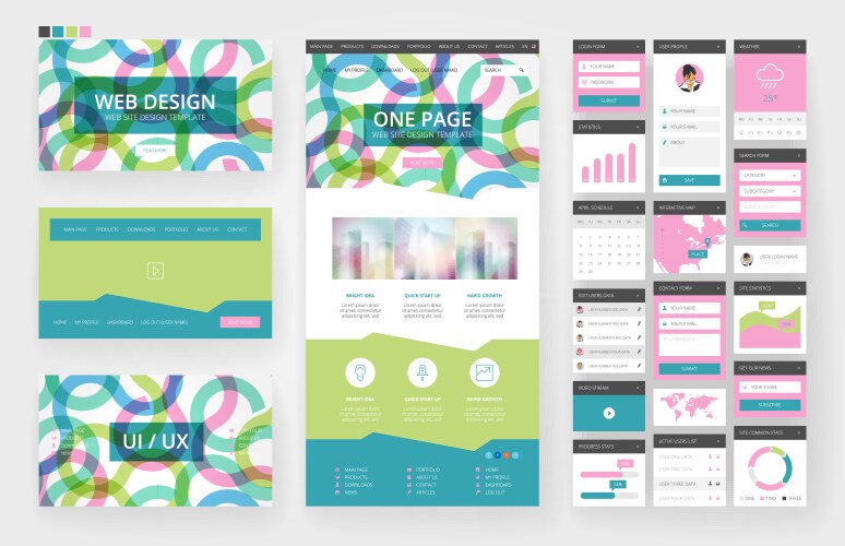 website design template and interface elements vector image