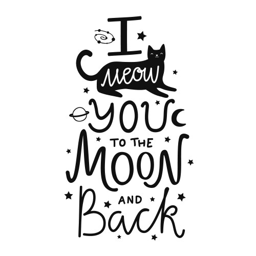 with cute black cat and lettering quote i meow vector image vector image