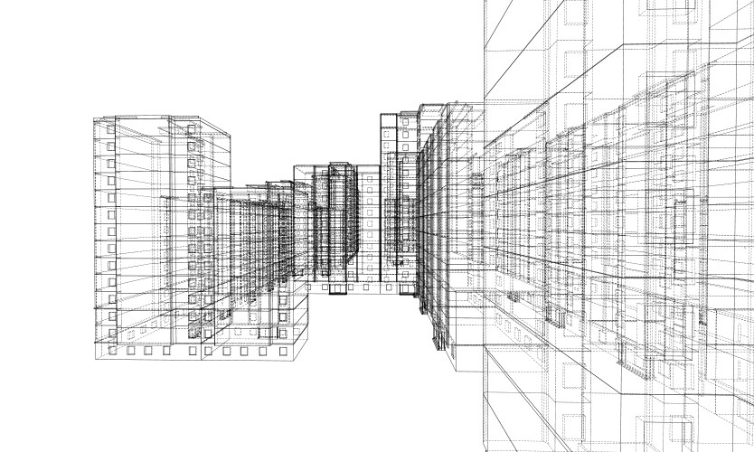 Wire-frame model a multi-storey building Vector Image