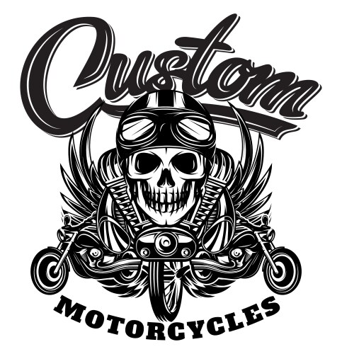 Monochrome Skull Motorcycle Art Vector Image