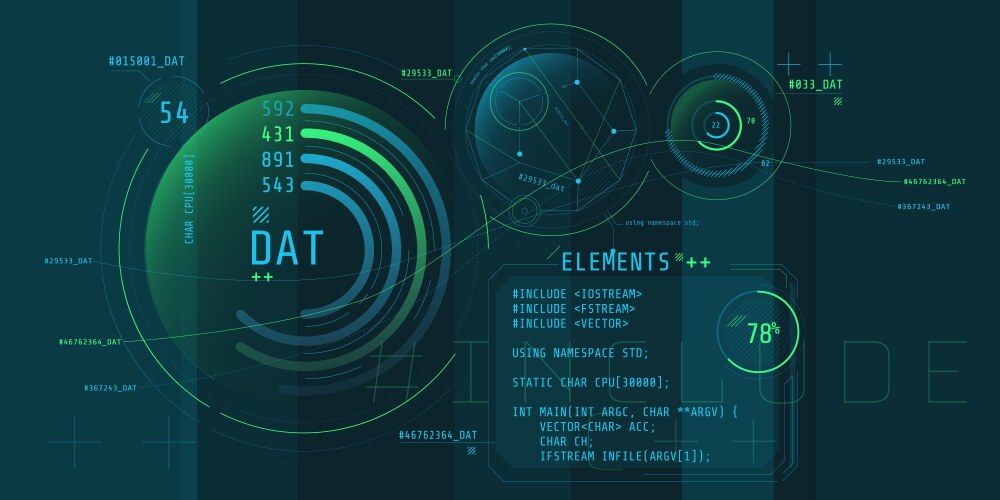 composition computer hud interface with coding vector image