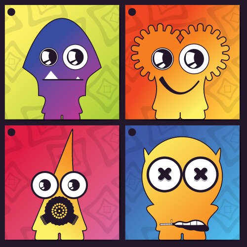 Set of four monster on abstract background vector image