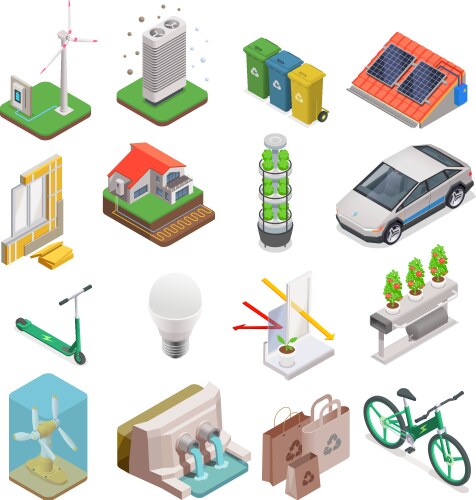 Renewable green energy sources set eco friendly Vector Image