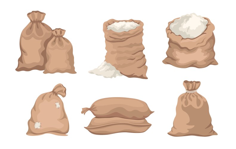 Sacks with flour bags rice or salt closed Vector Image