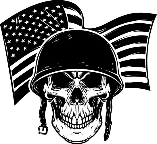 Skull in army helmet on usa flag background Vector Image
