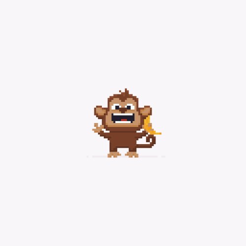 Pixel Art Monkey with Banana Vector Image