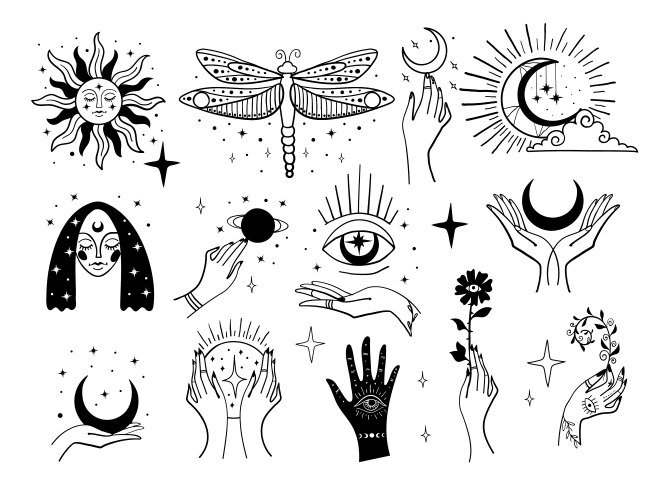 Magic Symbols: Moon & Stars Vector Image