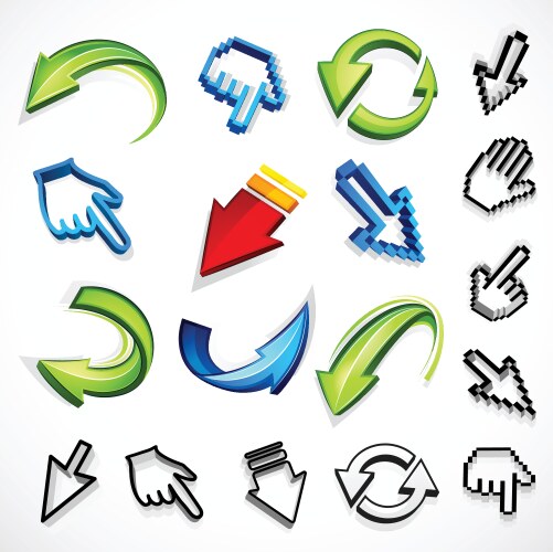 Mouse cursor simple flat color icons set Vector Image