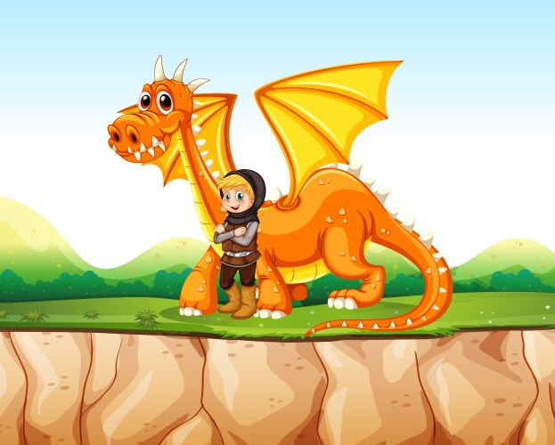 Cute dragon with knight cartoon character Vector Image