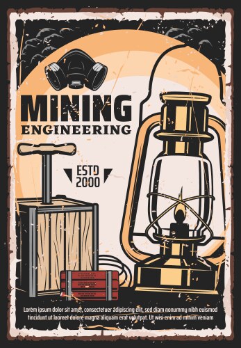 coal mining miner engineering tools retro poster vector image