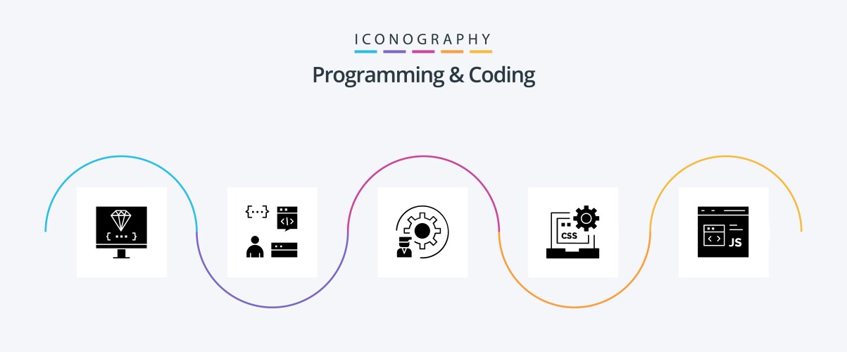 Programming and coding glyph 5 icon pack vector image