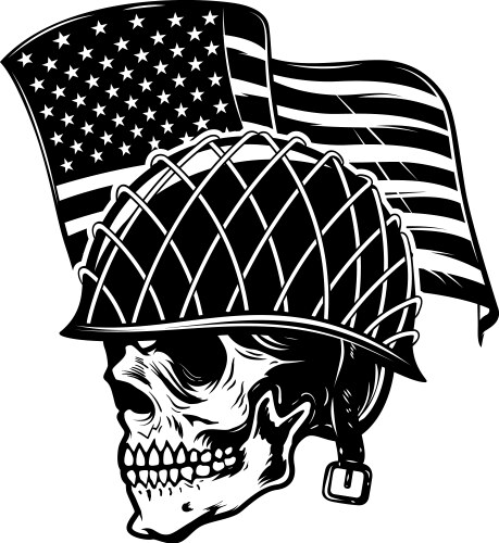 Skull in army helmet on usa flag background Vector Image