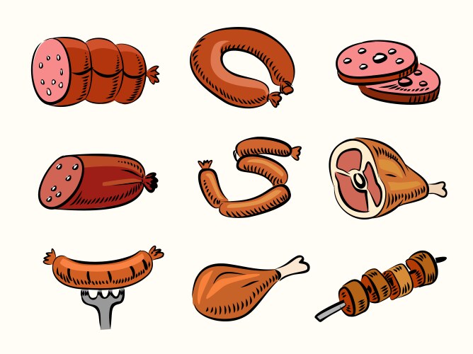 Meat food icons set Royalty Free Vector Image - VectorStock