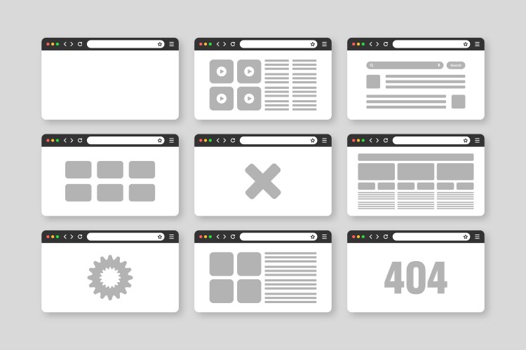 Web browser window pages layout with toolbar vector image
