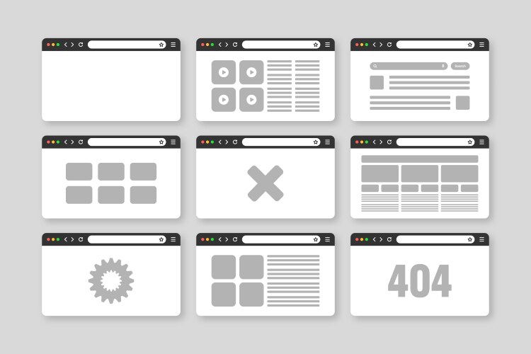 web browser window pages layout with toolbar vector