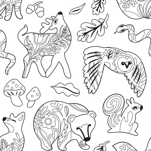 Seamless woodland pattern with decorative animals Vector Image
