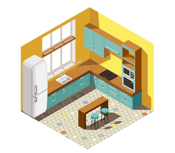 Isometric kitchen interior Royalty Free Vector Image