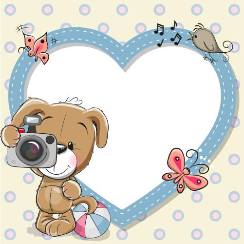 Cute puppy in a flowers frame Royalty Free Vector Image