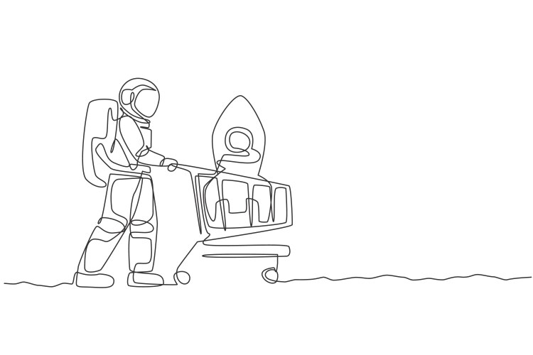 Astronaut logo one continuous line drawing Vector Image