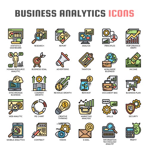 business analytics thin line and pixel perfect vector image