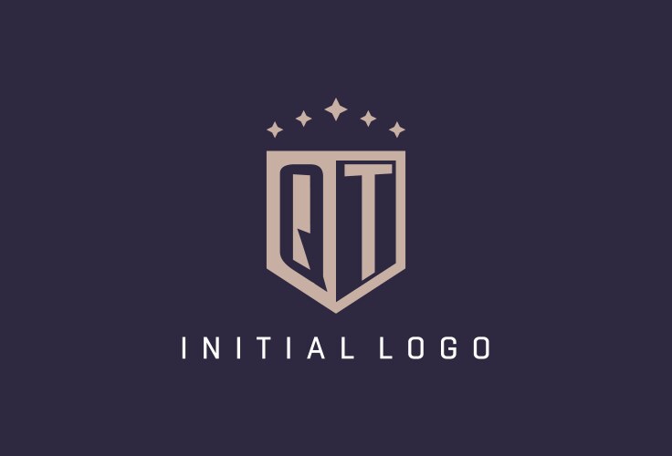 Qt initial shield logo icon geometric style design vector image