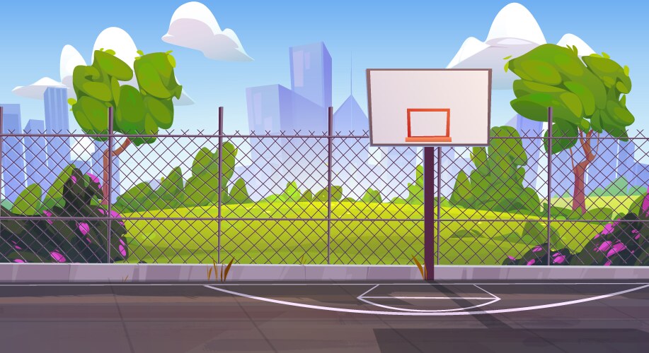 Sunny street basketball court cartoon background vector image