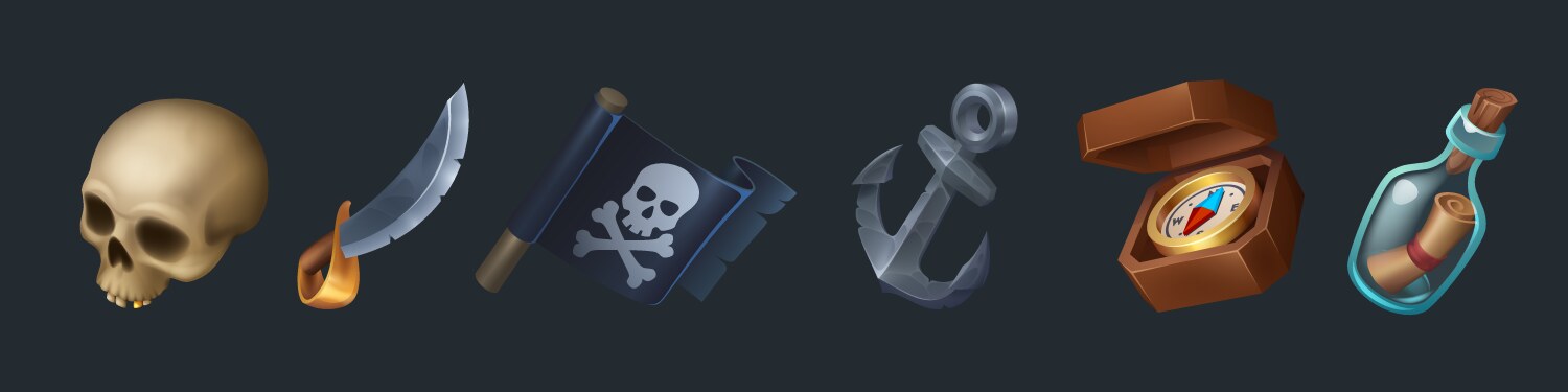 pirate game ui icon element with map and skull vector