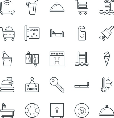 Hotel & Restaurant Icon Set Vector Image