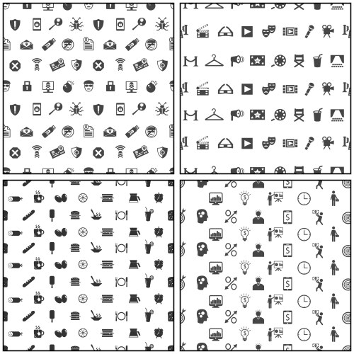 Monochrome flat icons seamless patterns vector image